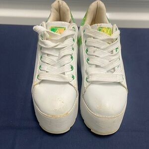 White and Green Platform Sneakers